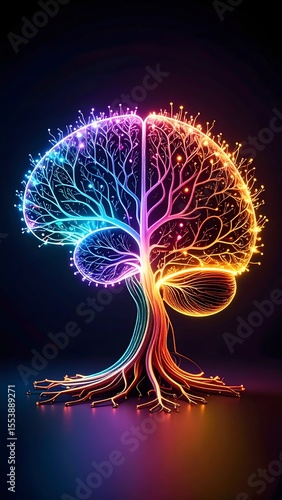 Glowing Colorful Brain Tree