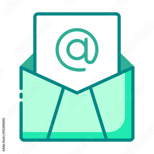 email green filled line icon for digital message and online communication