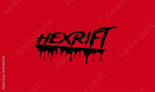 Hexrift, logo design, horror logo, scary logo, dark branding, grunge logo, spooky style, blood drip, evil font, creepy design, haunted theme, fear branding, red background, black typography