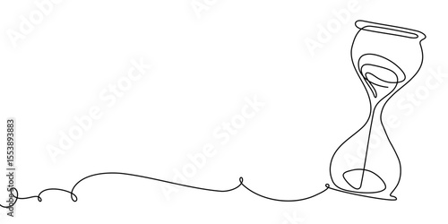 Hourglass time line one glass hour sand continuous clock watch icon. Drawing line hourglass vector outline past illustration abstract concept art logo background sandglass linear wait single countdown
