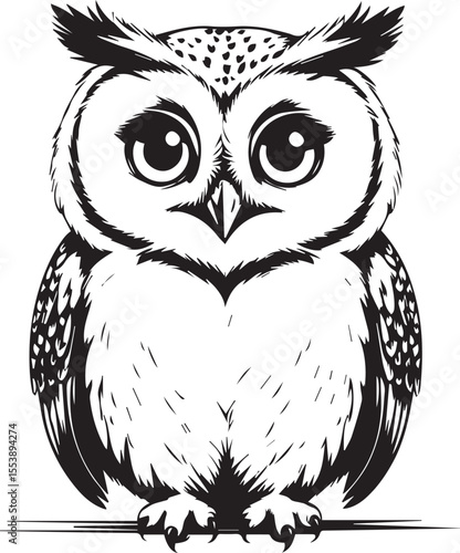 Owl's Vigil: A meticulously crafted monochrome illustration captures the serene gaze of an owl, exuding wisdom, focus, and nocturnal mystery.