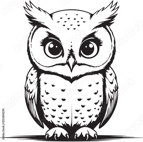 Owl in Bold Lines: An owl with piercing eyes, drawn in striking black lines on a neutral ground, epitomizes the night's mysterious presence, an image conveying the allure of the nocturnal realm.