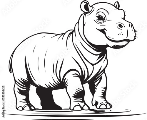 Smiling Hippo in Silhouette: A charming hippopotamus stands proudly in a simple and bold silhouette, its jovial expression captivating viewers.