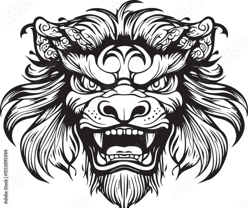 Fierce Guardian: A captivating illustration of a mythical guardian lion, its eyes blazing with intense determination.