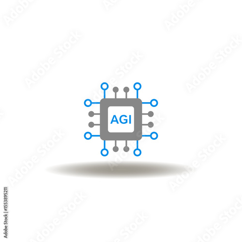 Vector illustration of microchip or nano processor with AGI acronym inside. Symbol of AGI Artificial General Intelligence.