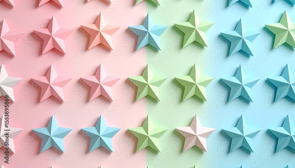 Obraz premium Minimalist rainbow Colourful star Texture Background, light blue, pastel green and pink background 