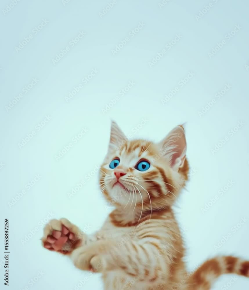 Cute orange kitten with blue eyes reaching up on white background. Adorable ginger kitten with striking blue eyes playfully reaching upward against a clean white background. Cute orange kitten with blue eyes reaching up on white background. Adorable ginger kitten with striking blue eyes playfully reaching upward against a clean white background.