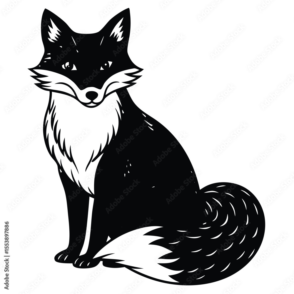 Fototapeta premium Black and White Fox - Stylized Animal Illustration