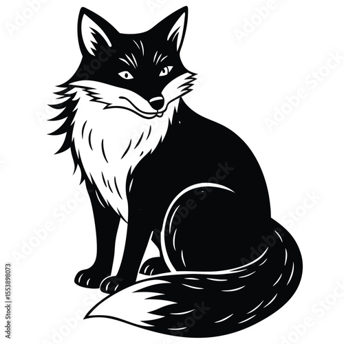 Black and White Fox - Stylized Animal Illustration