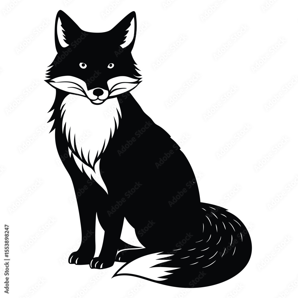 Obraz premium Black and White Fox - Stylized Animal Illustration