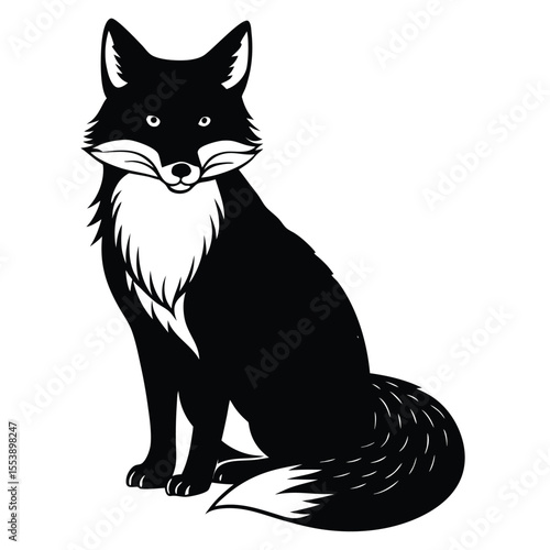Black and White Fox - Stylized Animal Illustration