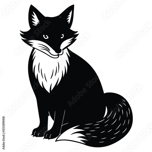 Black and White Fox - Stylized Animal Illustration