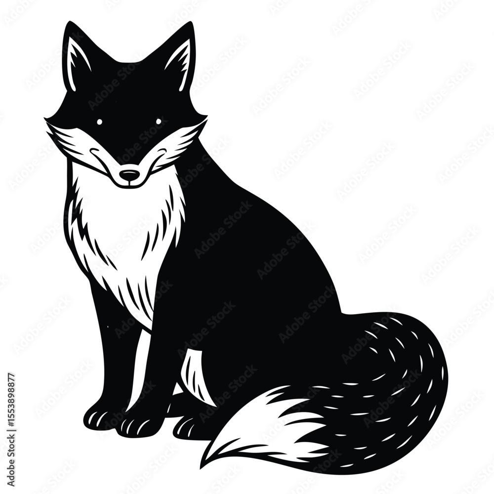Fototapeta premium Black and White Fox - Stylized Animal Illustration