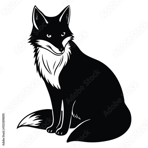 Black and White Fox - Stylized Animal Illustration