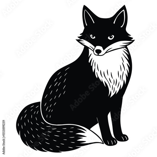 Black and White Fox - Stylized Animal Illustration