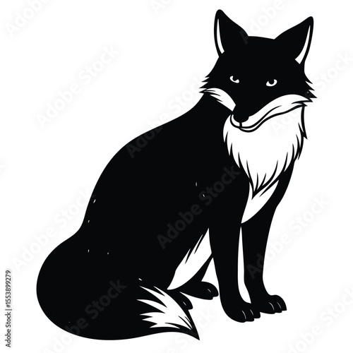 Black and White Fox - Stylized Animal Illustration