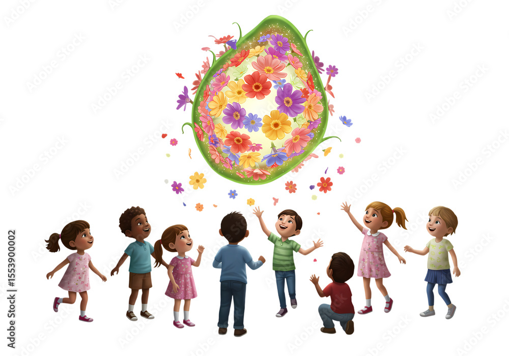 Fototapeta premium Children and the Blooming Seed of Life isolated on transparent baackground