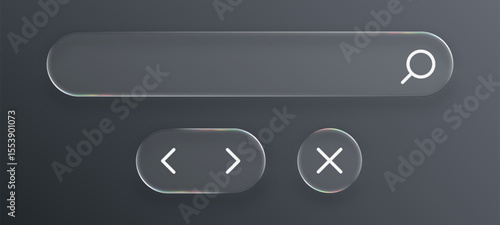 Search bar with liquid glass vector ui element concept. User interface component for website or application search function.