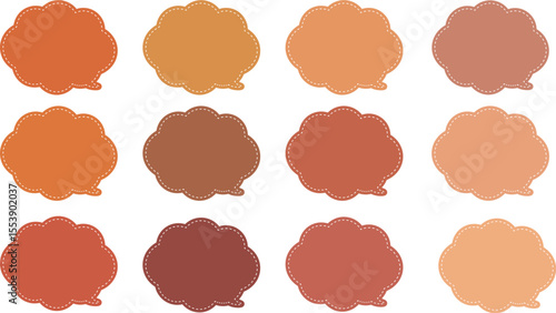 All the bubbles have a distinctive, rounded, cloud-like, or scalloped edge design. This vector image features twelve speech bubbles.