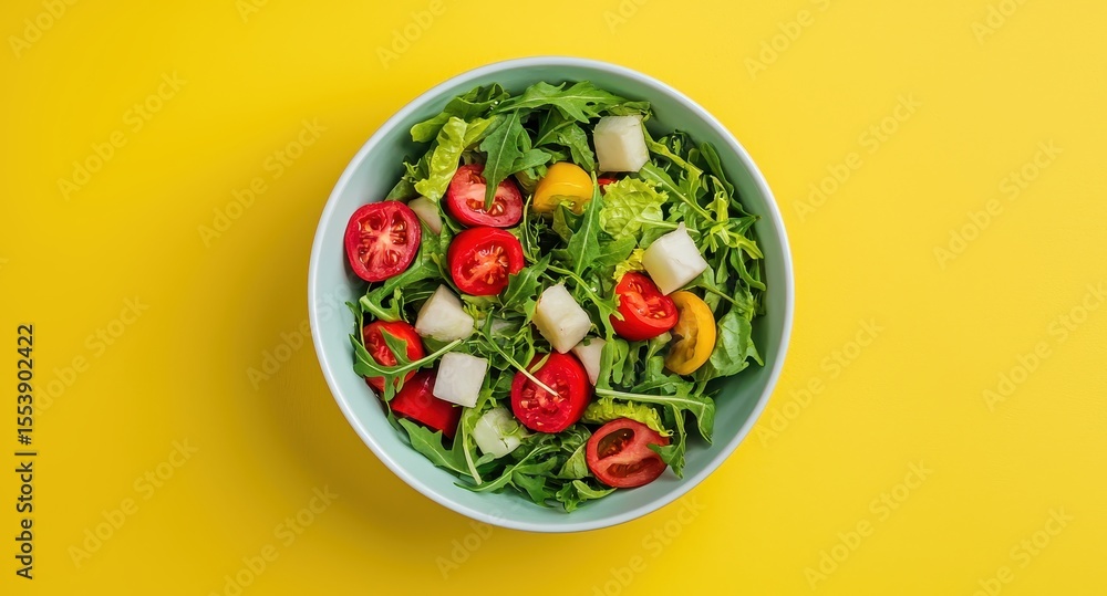 World vegetarian day with health and vegetables idea. Vibrant salad with fresh vegetables in a bowl on a yellow background. World vegetarian day with health and vegetables idea. Vibrant salad with fresh vegetables in a bowl on a yellow background.