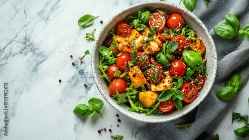 Wallpaper Mural World vegetarian day with health and vegetables idea. Fresh salad with cherry tomatoes and greens in a bowl. Torontodigital.ca