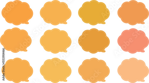 黄色とオレンジ色の１２色の吹き出しセット。
雲の形をしたふきだし。もこもこしたかわいいフキダシ。