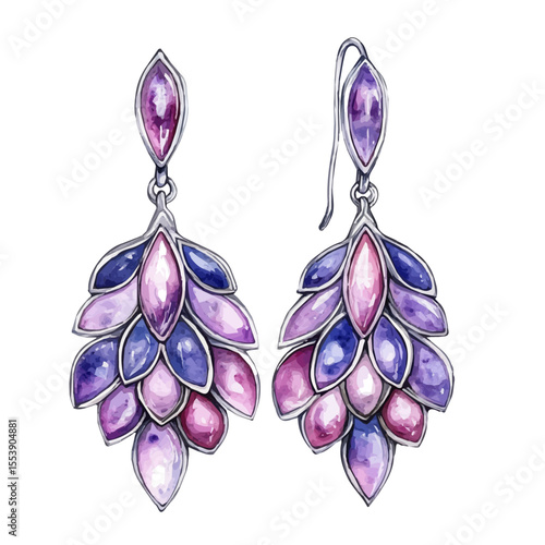 watercolor of Drop Earrings, vector, isolated on a white background.