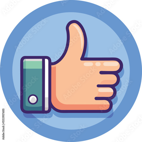 Modern flat design thumbs up icon symbol in a blue circle
