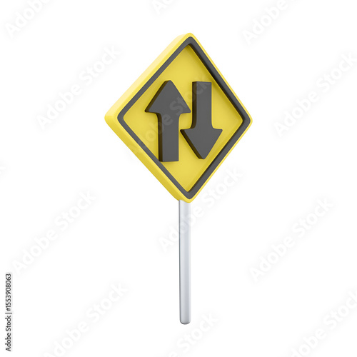 A yellow diamond-shaped traffic sign indicating two-way traffic ahead.