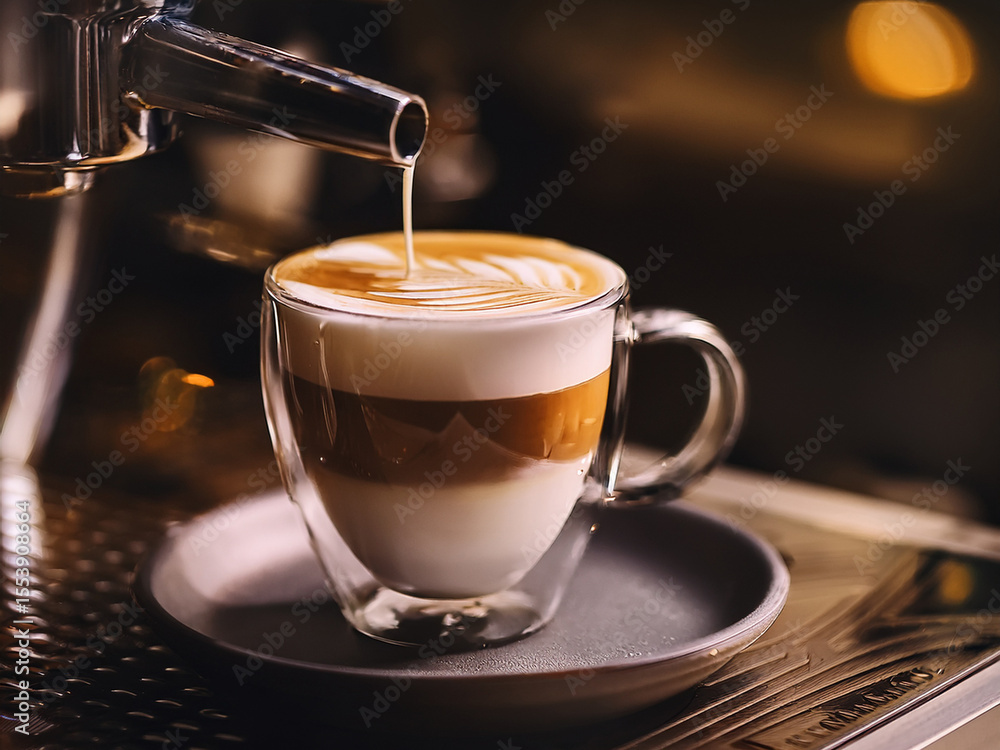 Fototapeta premium A Perfect Coffee Moment with Creamy Cappuccino and Signature Latte Art Design