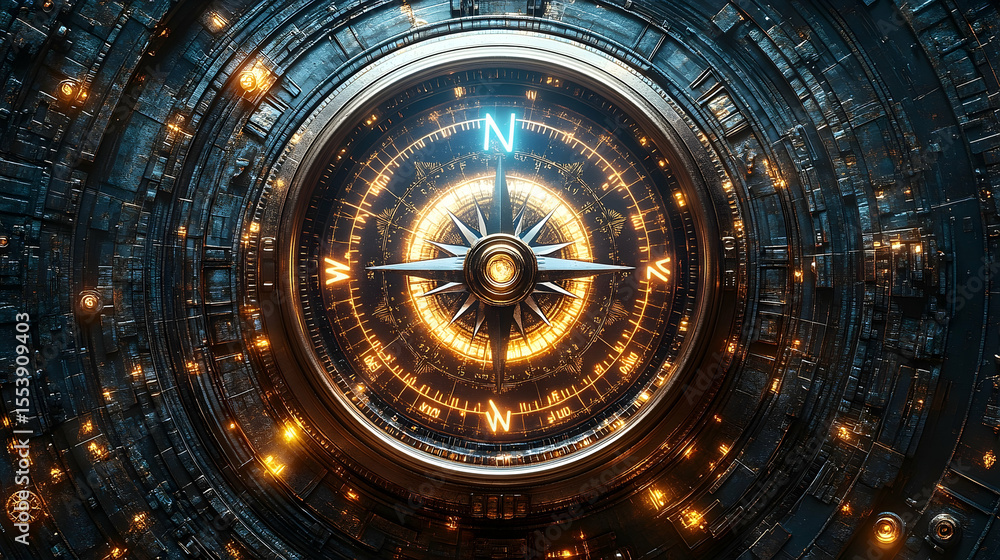 Obraz premium Futuristic compass in a circular metal structure
