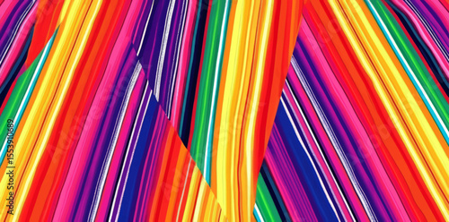 Seamless blanket stripes form a modern pattern that includes elements of an ethnic Mexican design