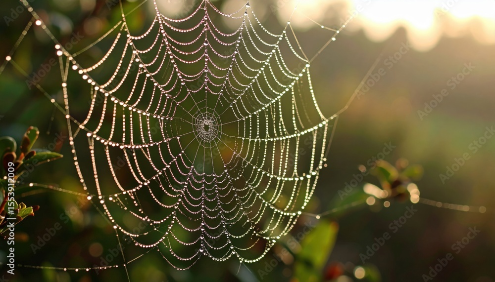 Dew Drops On Spiderweb At Sunrise Dew Drops On Spiderweb At Sunrise