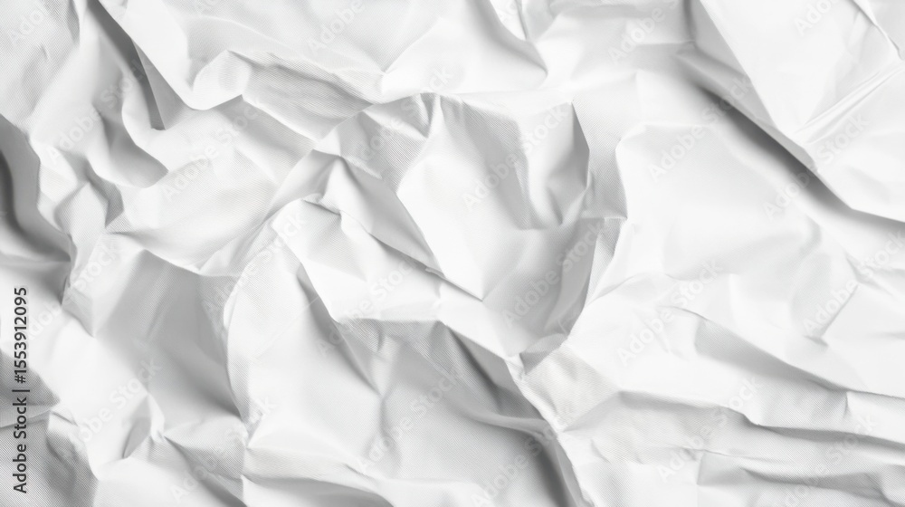 Obraz premium Close-up of white crumpled paper showcases abstract texture and minimalist surface design, perfect for clean backgrounds and subtle creative projects.