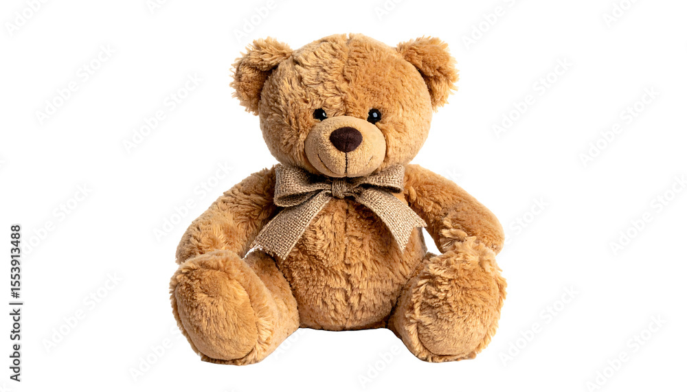 Fototapeta premium burlap teddy bear with a cord bow, isolated on transparent background