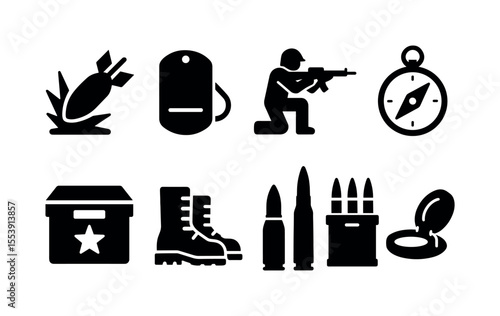 Military, warfare solid icon set. army, combat, equipment icons solid collection