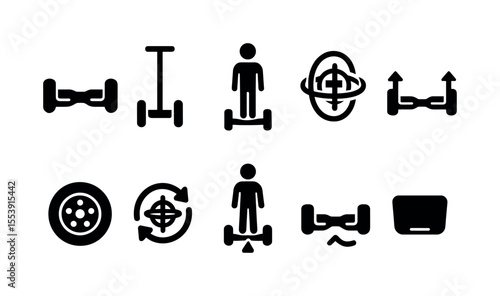 Hoverboard, scooter solid icon set. trendy mobility, balance icons solid collection