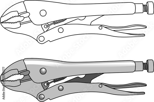 eagle grip locking pliers line vector illustration isolated on white background