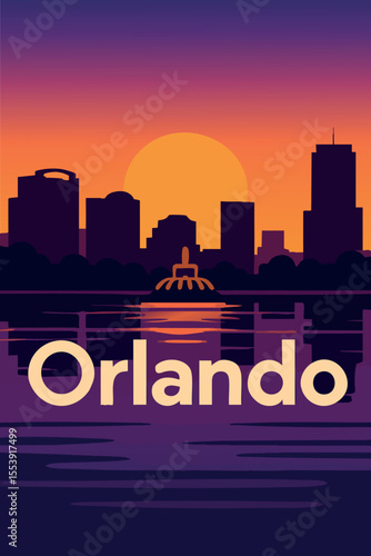 Wallpaper Mural Iconic Orlando Sunset Cityscape with Attractions.eps Torontodigital.ca