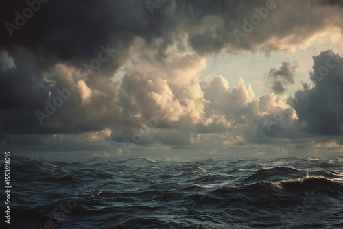 Stormy ocean storm with dark storm clouds approaching fast