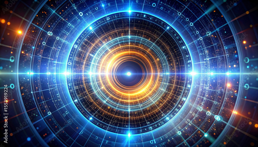 Fototapeta premium AI Data Stream Moving Through Virtual Tunnel. AI themed Background. Generated Image