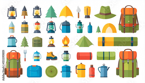 Flat illustration of camping gear