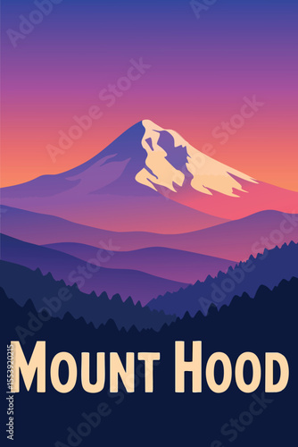 Mount Hood Bathed in Twilight Colors and Snow.eps