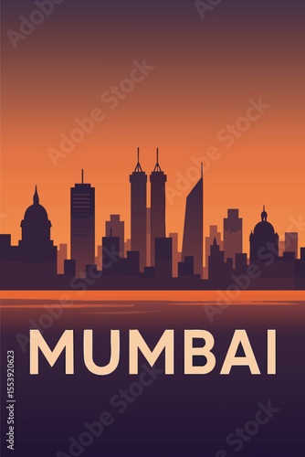 Mumbai Skyline at Dusk in Vector Art.eps