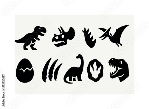 Dinosaur, prehistoric silhouette icon set. fossils, jurassic era symbols silhouette style