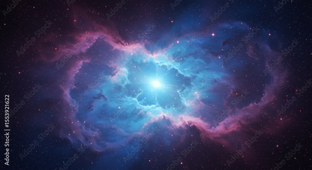 Majestic Cosmic Cloudscape with Vibrant Blue Light and Scattered Stars Majestic Cosmic Cloudscape with Vibrant Blue Light and Scattered Stars