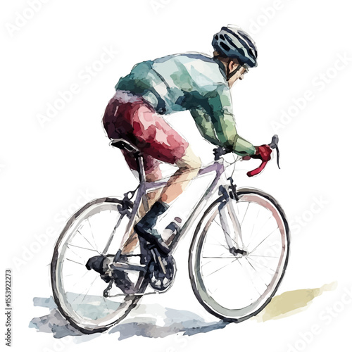 Cycling, watercolor illustration vector, isolated on a white background.