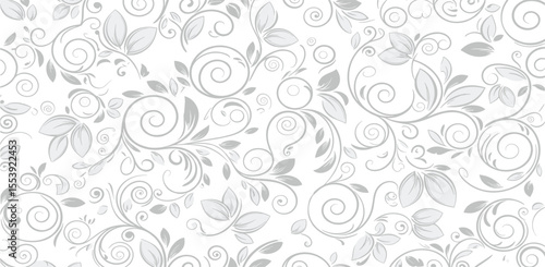 Vector seamless pattern with leaves and curls. Monochrome abstract floral background. Stylish monochrome texture.