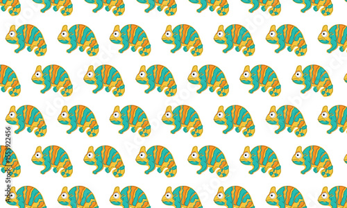 - A cute calango under the tropical sun, with yellow and green vector-style skin and fun artistic strokes.
