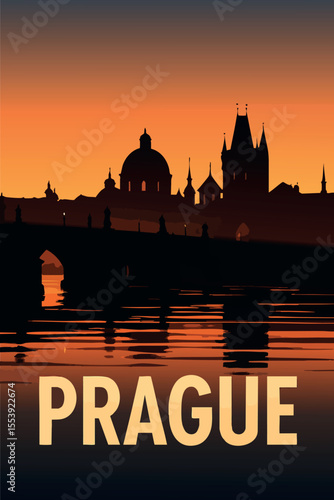 Sunset Views of Prague?s Iconic Bridge.eps